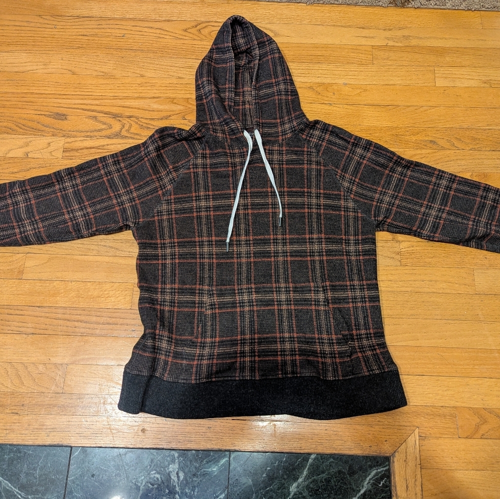 Todd Snyder Plaid Hoodie Sweatshirt Brown Wool Blend XL (Fits Like Large)